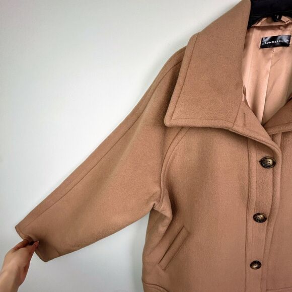 Summersalt The Warmest Wool Coat Short Button Front Fawn Tan Collar Jacket 2XL - Picture 6 of 15